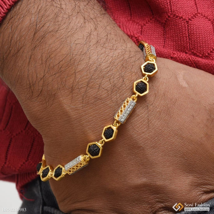 Soni Fashion - bracelet - 1 Gram Gold Plated Rudraksh In Hexagon Best Quality Bracelet For Men - Style B983