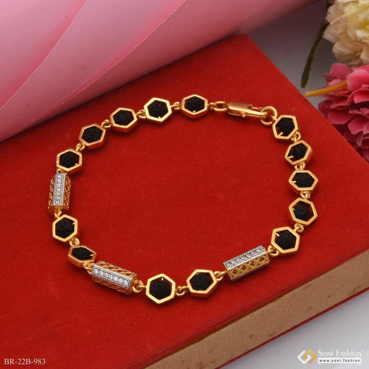 Soni Fashion - bracelet - 1 Gram Gold Plated Rudraksh In Hexagon Best Quality Bracelet For Men - Style B983