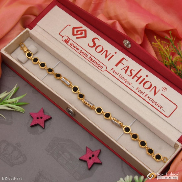 Soni Fashion - bracelet - 1 Gram Gold Plated Rudraksh In Hexagon Best Quality Bracelet For Men - Style B983