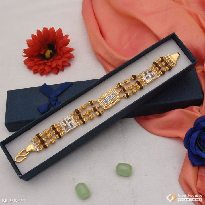 Soni Fashion - bracelet - 1 Gram Gold Plated Square with Diamond Finely Detailed Design Bracelet - Style B935