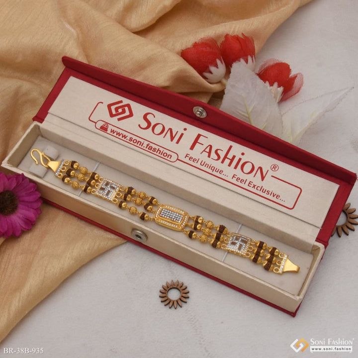 Soni Fashion - bracelet - 1 Gram Gold Plated Square with Diamond Finely Detailed Design Bracelet - Style B935