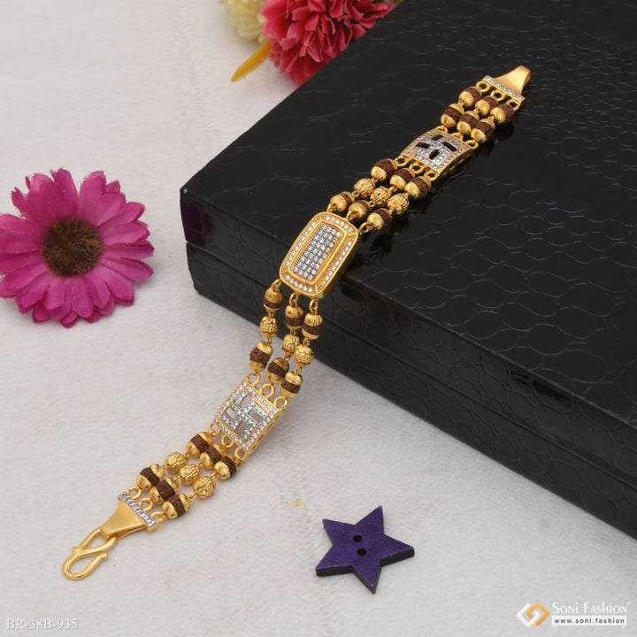 Soni Fashion - bracelet - 1 Gram Gold Plated Square with Diamond Finely Detailed Design Bracelet - Style B935