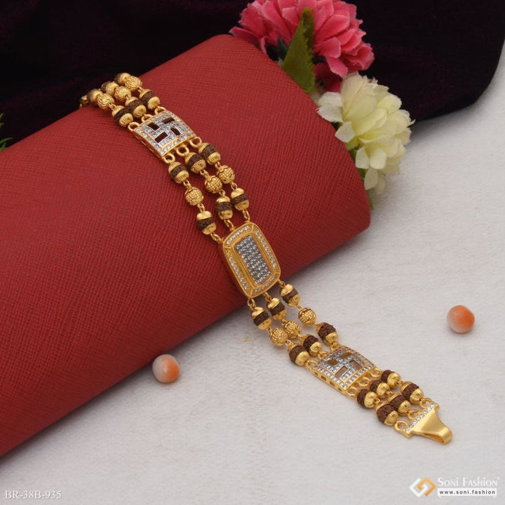 Soni Fashion - bracelet - 1 Gram Gold Plated Square with Diamond Finely Detailed Design Bracelet - Style B935