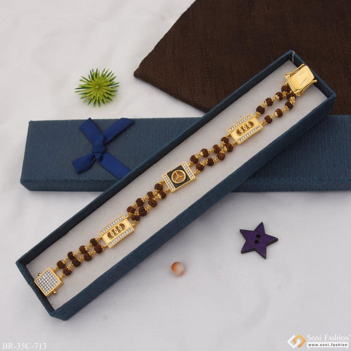 Soni Fashion - bracelet - 1 Gram Gold Plated Triangle Popular Design Rudraksha Bracelet for Men - Style C713