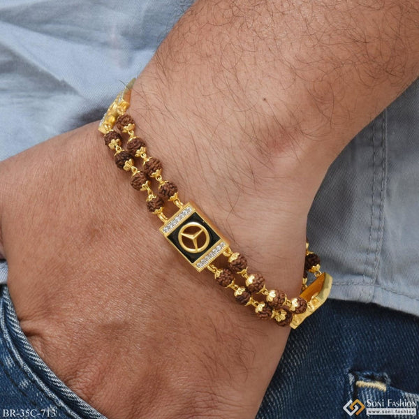 Soni Fashion - bracelet - 1 Gram Gold Plated Triangle Popular Design Rudraksha Bracelet for Men - Style C713