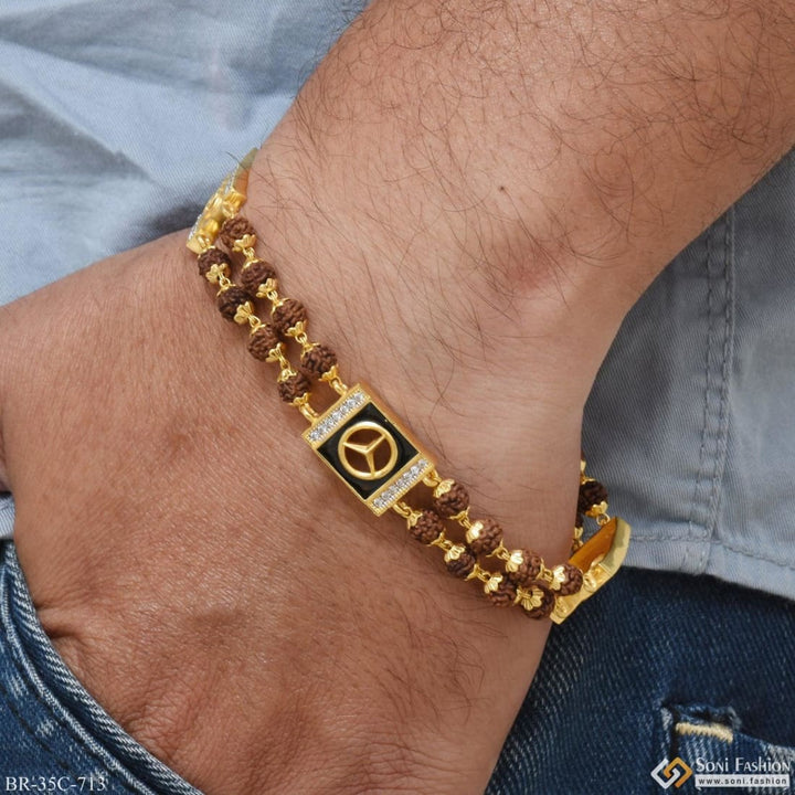 Soni Fashion - bracelet - 1 Gram Gold Plated Triangle Popular Design Rudraksha Bracelet for Men - Style C713