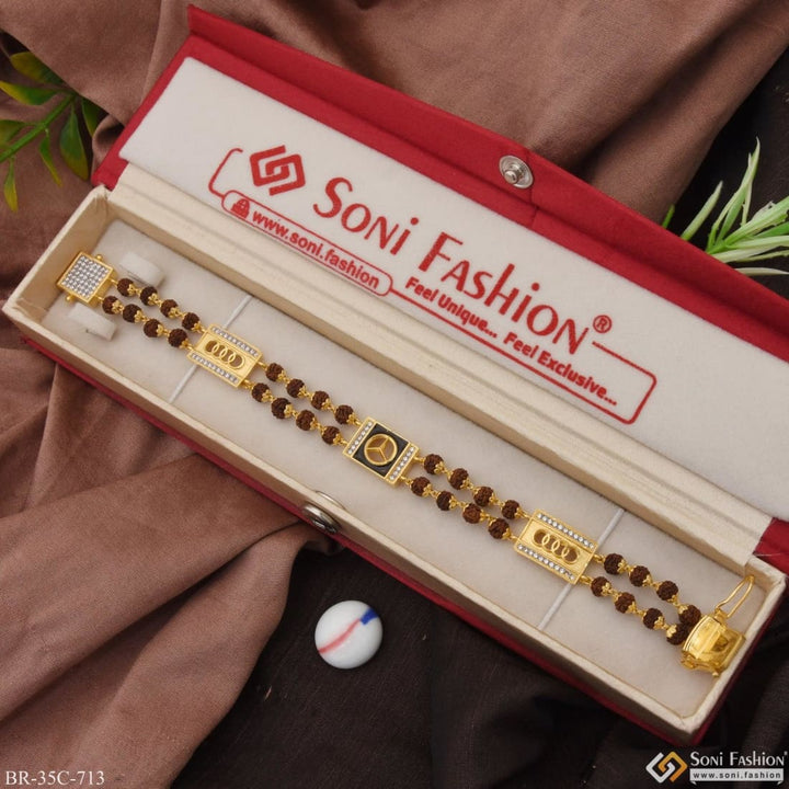 Soni Fashion - bracelet - 1 Gram Gold Plated Triangle Popular Design Rudraksha Bracelet for Men - Style C713