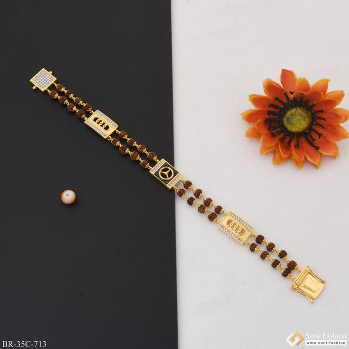 Soni Fashion - bracelet - 1 Gram Gold Plated Triangle Popular Design Rudraksha Bracelet for Men - Style C713