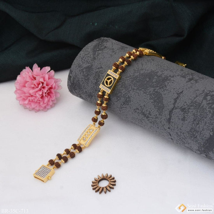 Soni Fashion - bracelet - 1 Gram Gold Plated Triangle Popular Design Rudraksha Bracelet for Men - Style C713