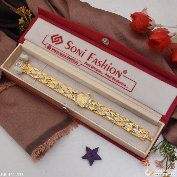 Soni Fashion - bracelet - 1 Gram Gold Plated with Diamond Artisanal Design Bracelet for Men - Style C533