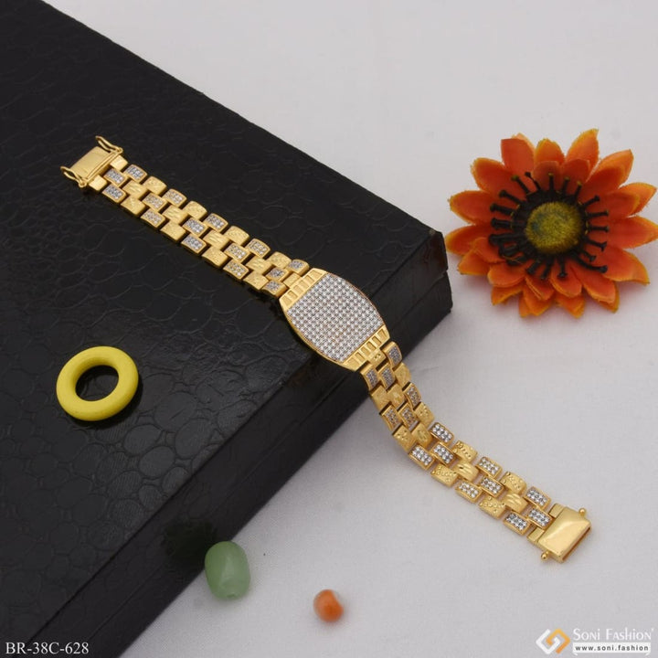 Soni Fashion - bracelet - 1 Gram Gold Plated With Diamond Sophisticated Design Bracelet For Men - Style C628