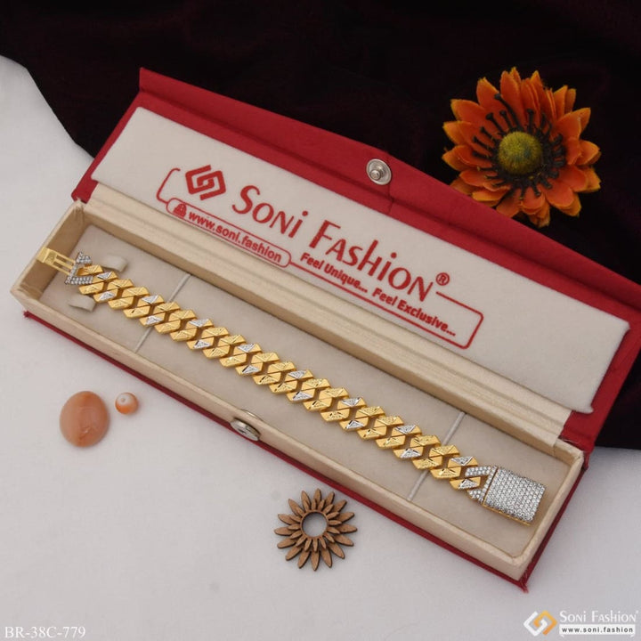 Soni Fashion - bracelet - 1 Gram Gold Plated With Diamond Sophisticated Design Bracelet For Men - Style C779