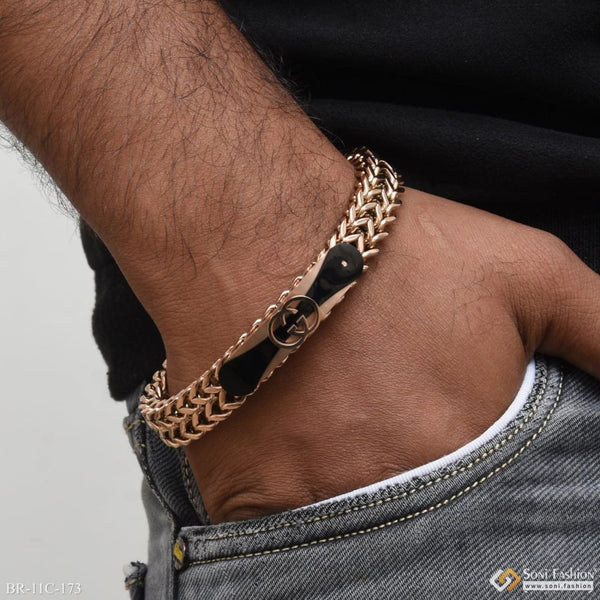 Soni Fashion - bracelet - 2 Line Fancy Design High-quality Black & Rose Gold Bracelet For Men - Style C173