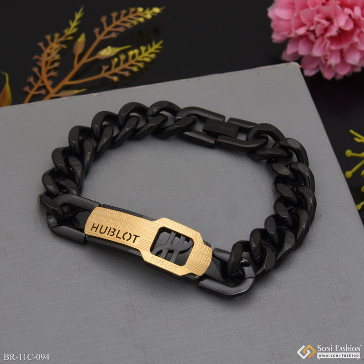 Soni Fashion - bracelet - Etched Design High-Quality Black & Golden Color Bracelet for Men - Style C094