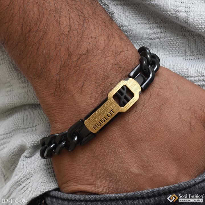 Soni Fashion - bracelet - Etched Design High-Quality Black & Golden Color Bracelet for Men - Style C094