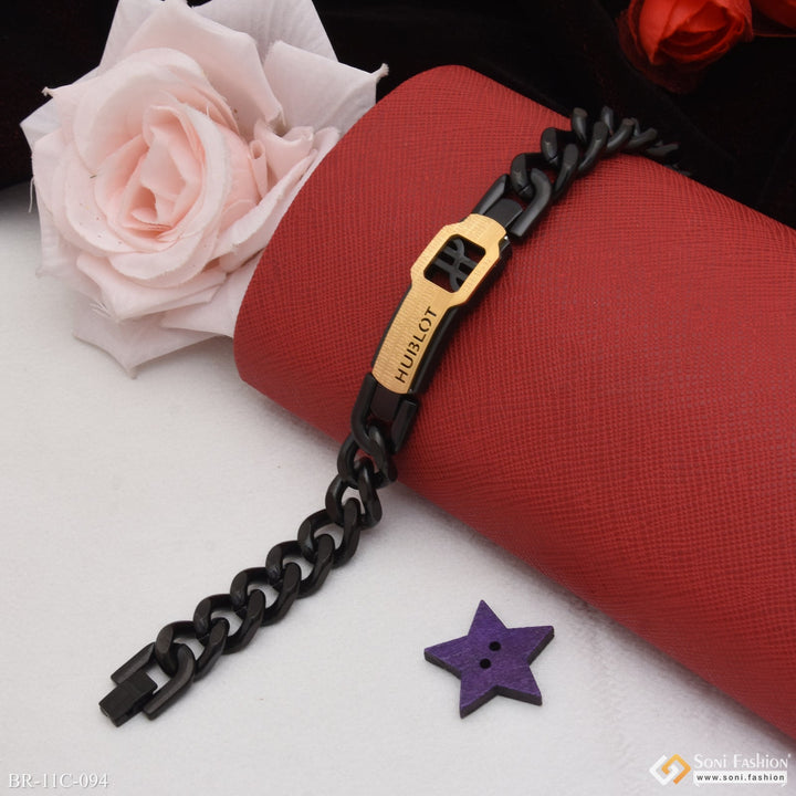 Soni Fashion - bracelet - Etched Design High-Quality Black & Golden Color Bracelet for Men - Style C094
