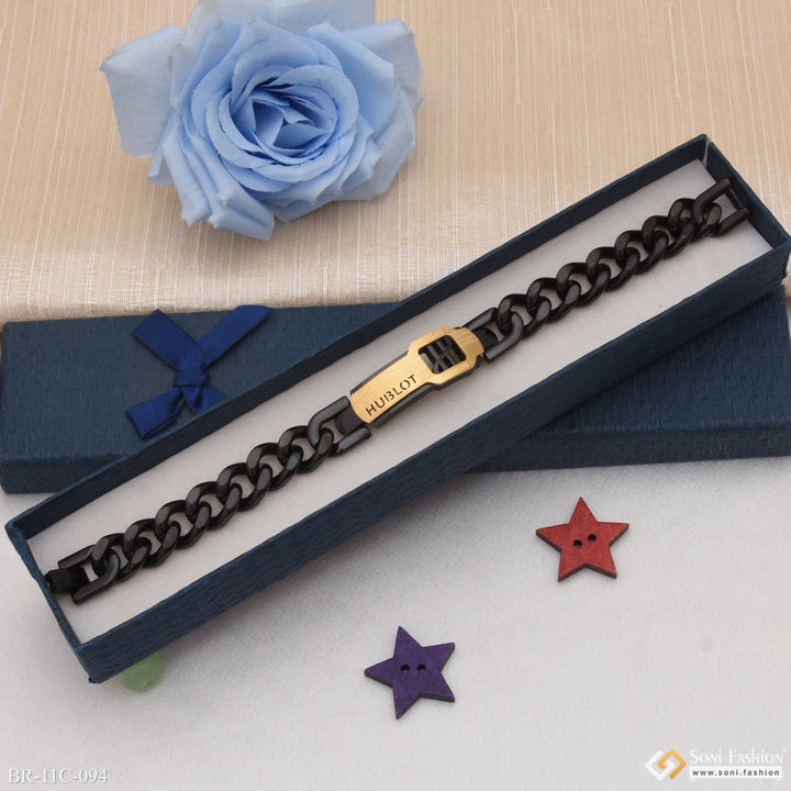 Soni Fashion - bracelet - Etched Design High-Quality Black & Golden Color Bracelet for Men - Style C094