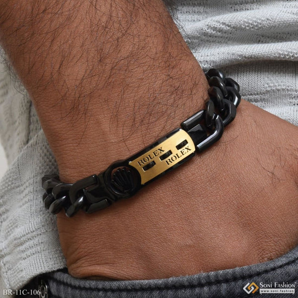 Soni Fashion - bracelet - Etched Design High-Quality Black & Golden Color Bracelet for Men - Style C106