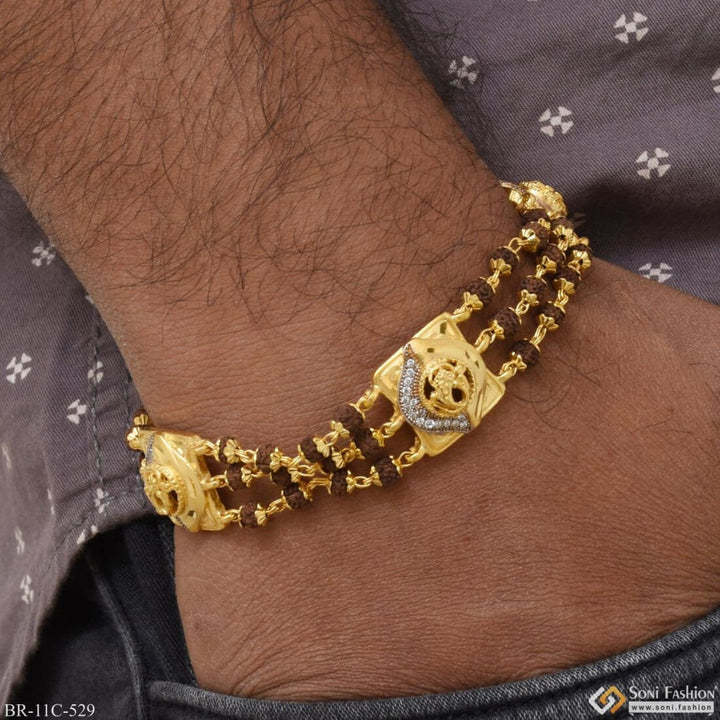 Soni Fashion - bracelet - Ganesh with Diamond Best Quality Gold Plated Rudraksha Bracelet for Men - Style C529