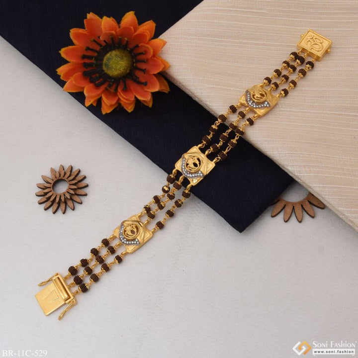 Soni Fashion - bracelet - Ganesh with Diamond Best Quality Gold Plated Rudraksha Bracelet for Men - Style C529