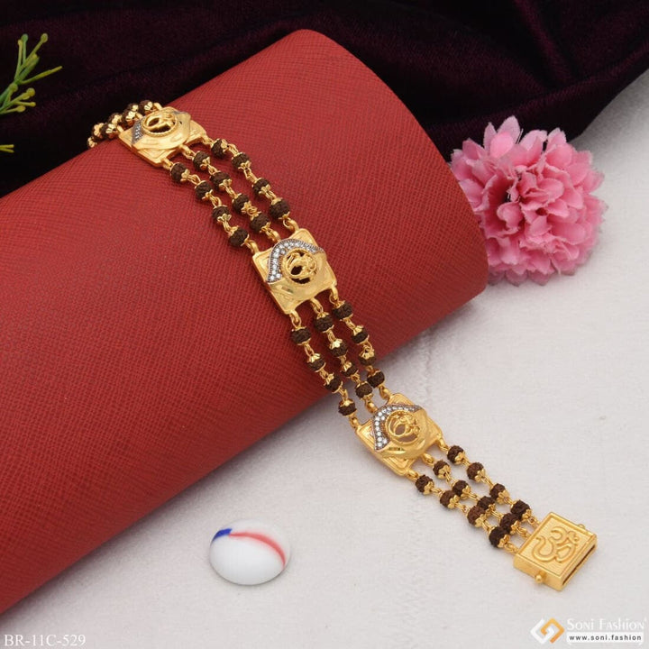 Soni Fashion - bracelet - Ganesh with Diamond Best Quality Gold Plated Rudraksha Bracelet for Men - Style C529
