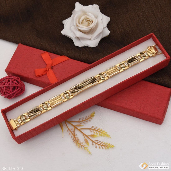 Soni Fashion - bracelet - Gold Plated Gorgeous Design Bracelet with Black Background and Diamonds - Style A515