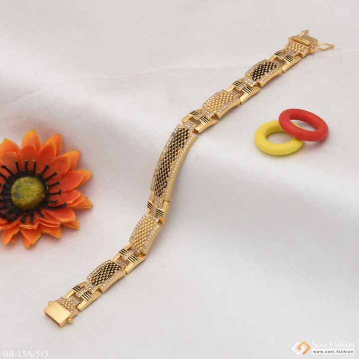 Soni Fashion - bracelet - Gold Plated Gorgeous Design Bracelet with Black Background and Diamonds - Style A515