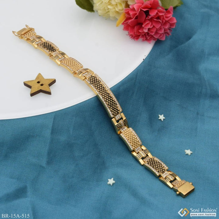 Soni Fashion - bracelet - Gold Plated Gorgeous Design Bracelet with Black Background and Diamonds - Style A515