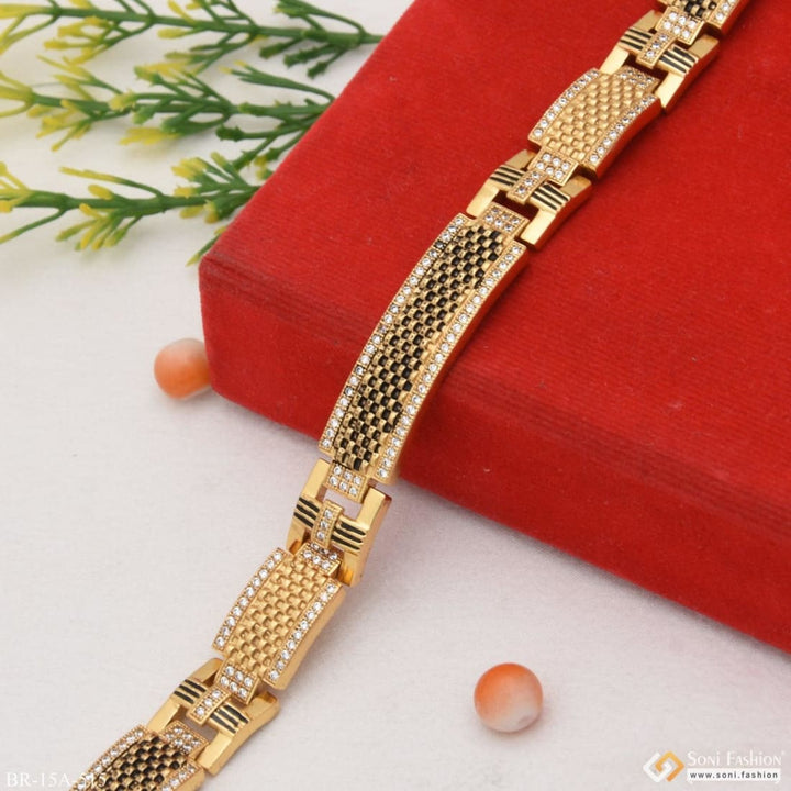 Soni Fashion - bracelet - Gold Plated Gorgeous Design Bracelet with Black Background and Diamonds - Style A515