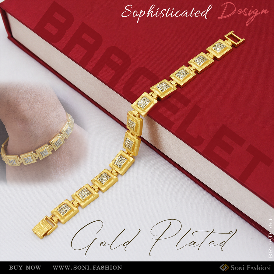 Soni Fashion - bracelet - Gold Plated Sophisticated Diamond Bracelet for Men | Royal Jewellery - Style D794
