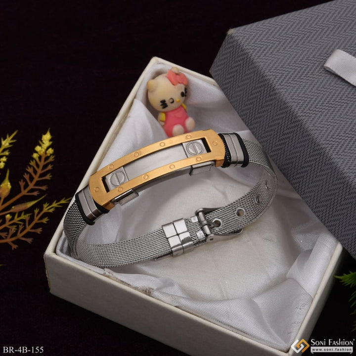 Soni Fashion - bracelet - Silver and Golden Unique Design Premium-Grade Quality Gold Plated Bracelet for Men - Style B155