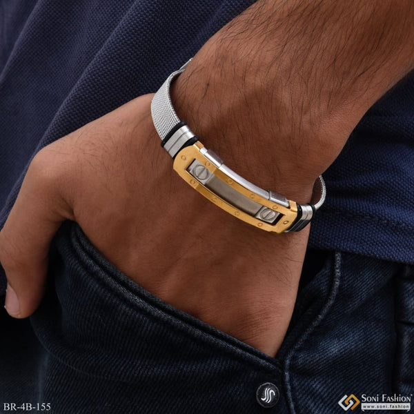 Soni Fashion - bracelet - Silver and Golden Unique Design Premium-Grade Quality Gold Plated Bracelet for Men - Style B155