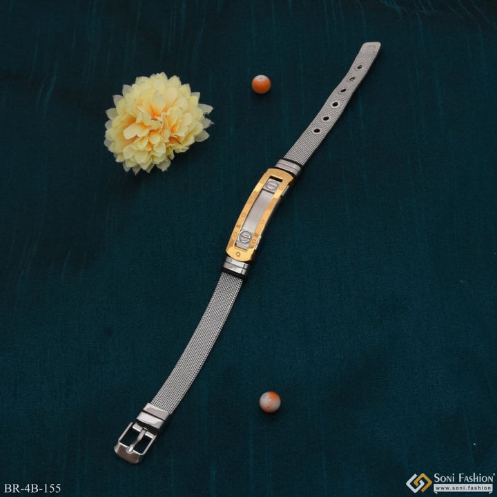 Soni Fashion - bracelet - Silver and Golden Unique Design Premium-Grade Quality Gold Plated Bracelet for Men - Style B155