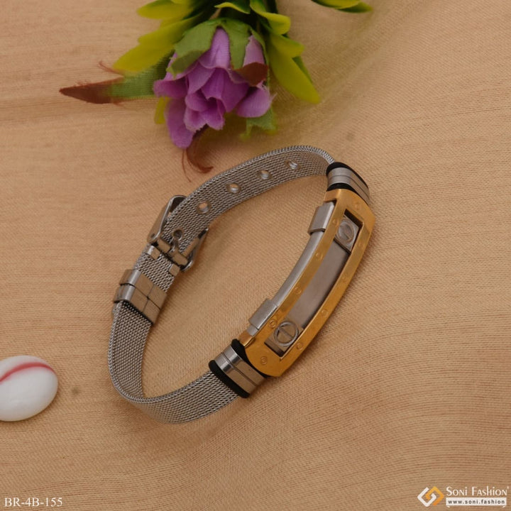 Soni Fashion - bracelet - Silver and Golden Unique Design Premium-Grade Quality Gold Plated Bracelet for Men - Style B155