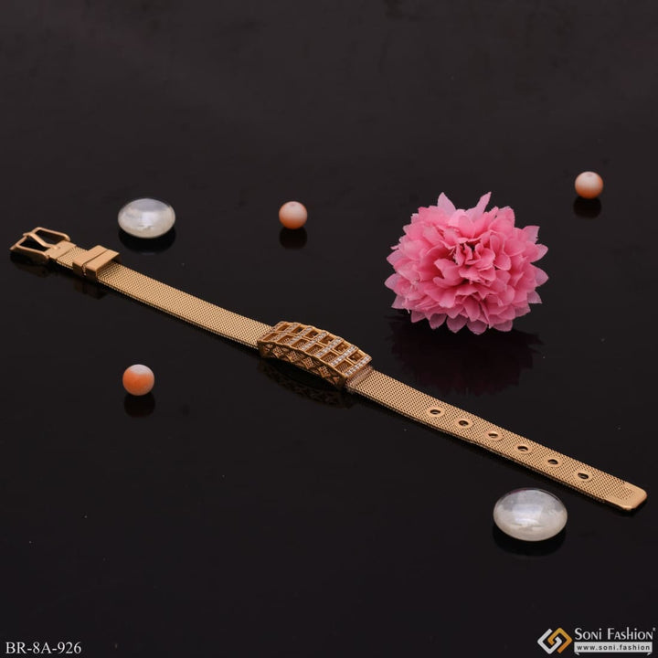 Soni Fashion - bracelet - Very High Quality with Diamond Lines Gold plated Stainless Steel Bracelet - Style A926