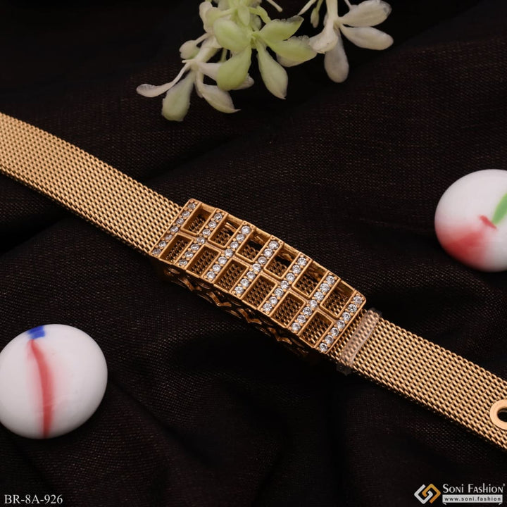 Soni Fashion - bracelet - Very High Quality with Diamond Lines Gold plated Stainless Steel Bracelet - Style A926