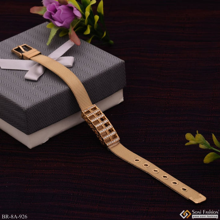 Soni Fashion - bracelet - Very High Quality with Diamond Lines Gold plated Stainless Steel Bracelet - Style A926