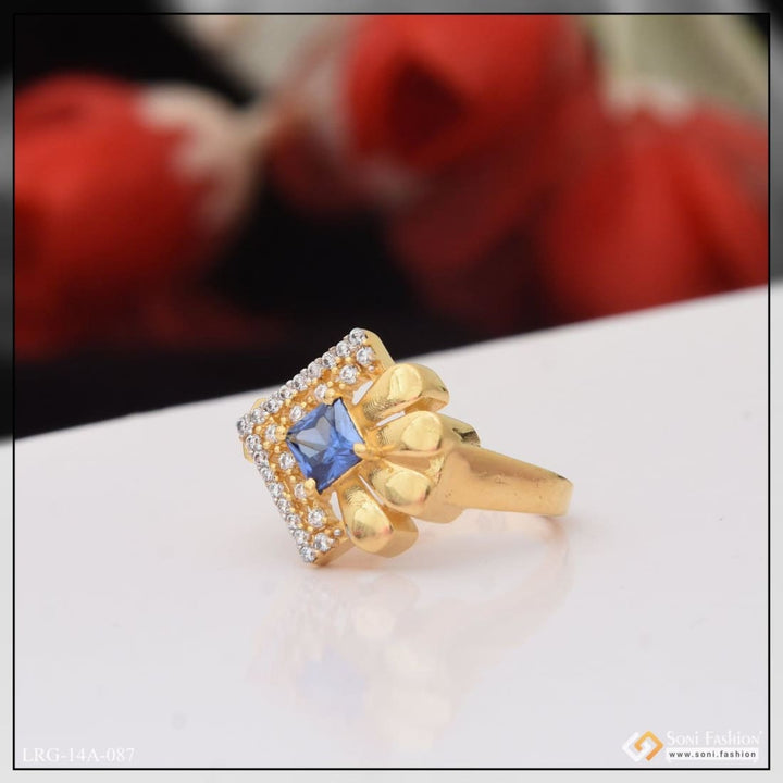 Gram Gold Plated Blue Stone With Diamond Designer Ring For