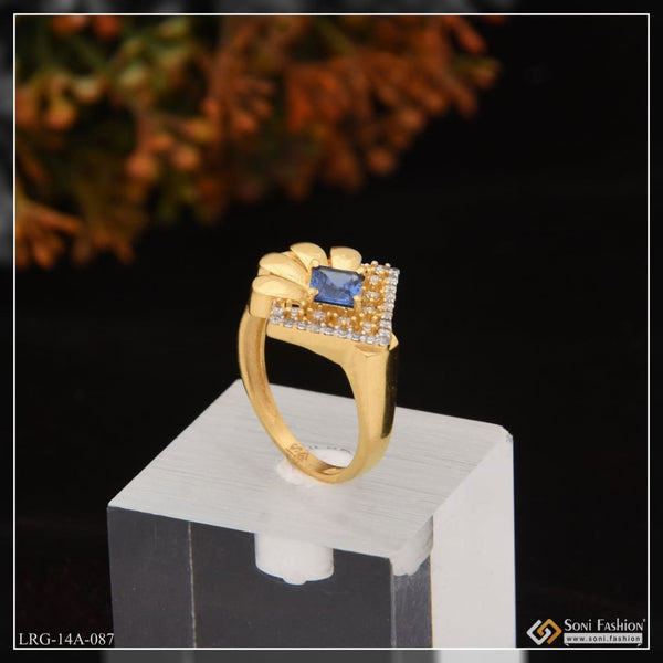 Soni Fashion - Ladies Ring - 1 Gram Gold Plated Blue Stone With Diamond Designer Ring For Ladies - Style Lrg-087