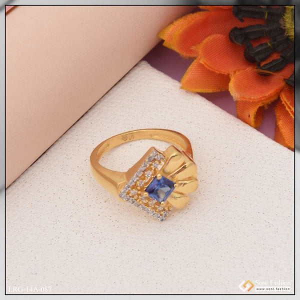 Soni Fashion - Ladies Ring - 1 Gram Gold Plated Blue Stone With Diamond Designer Ring For Ladies - Style Lrg-087