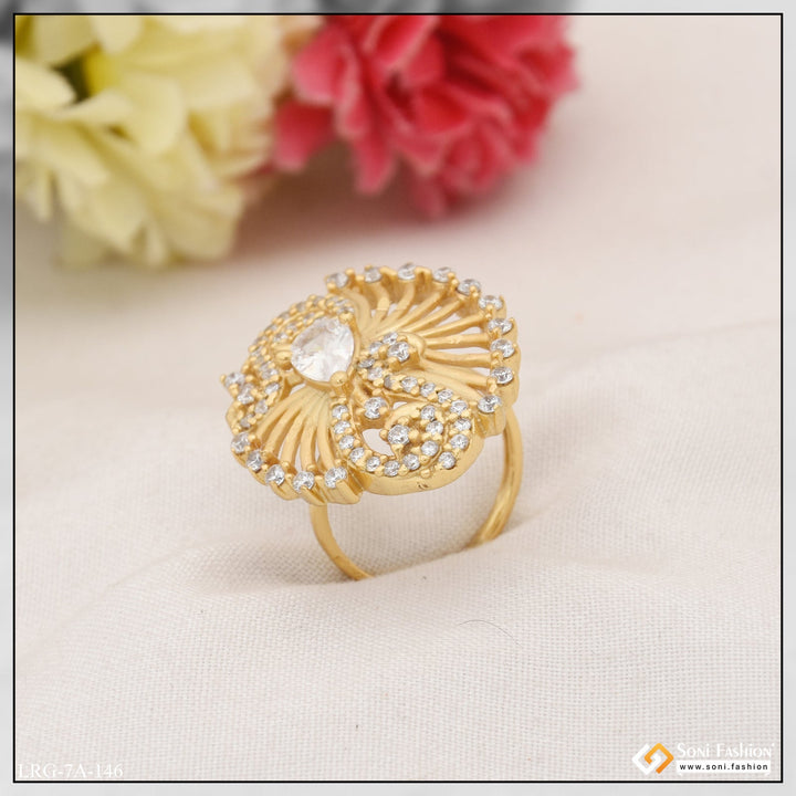 Soni Fashion - Ladies Ring - Designer with Diamond Unique Design Gold Plated Ring for Lady - Style LRG-146