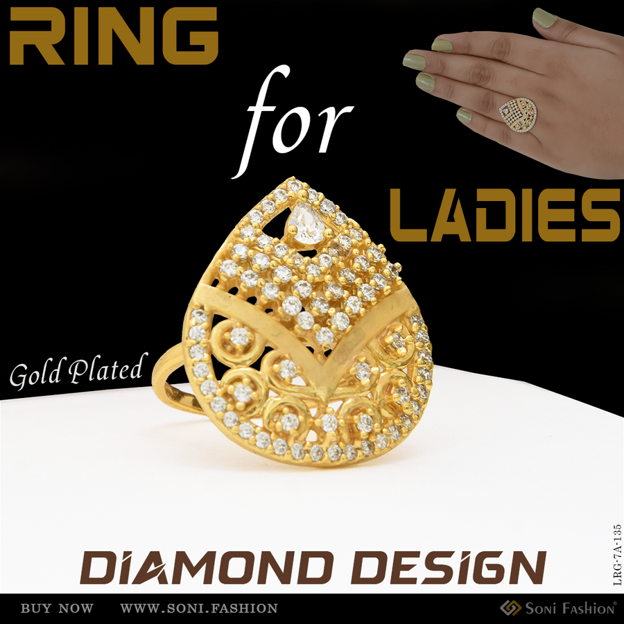 Soni Fashion - Ladies Ring - Gold Plated Diamond Fancy Ring for Women | Latest Textured Design - Style A135