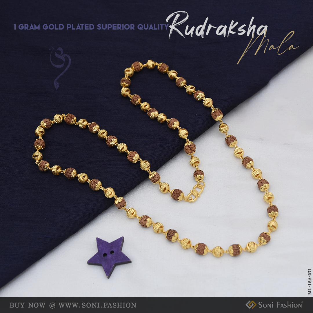 1 Gram Gold Plated Rudraksha Mala for Men - Style A271 | Soni Fashion