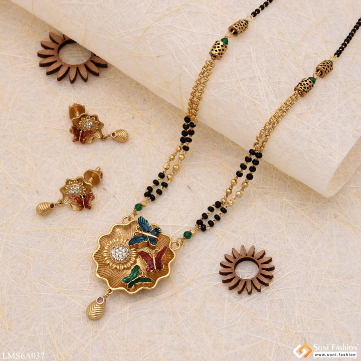 Soni Fashion - Mangalsutra Set - Butterfly With Diamond Attention-getting Design Gold Plated Mangalsutra Set - Style Lmsa037