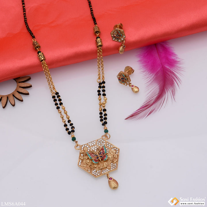 Soni Fashion - Mangalsutra Set - Butterfly With Diamond Sparkling Design Gold Plated Mangalsutra Set - Style Lmsa044