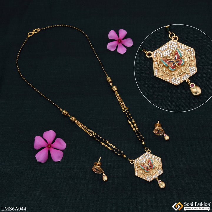 Soni Fashion - Mangalsutra Set - Butterfly With Diamond Sparkling Design Gold Plated Mangalsutra Set - Style Lmsa044