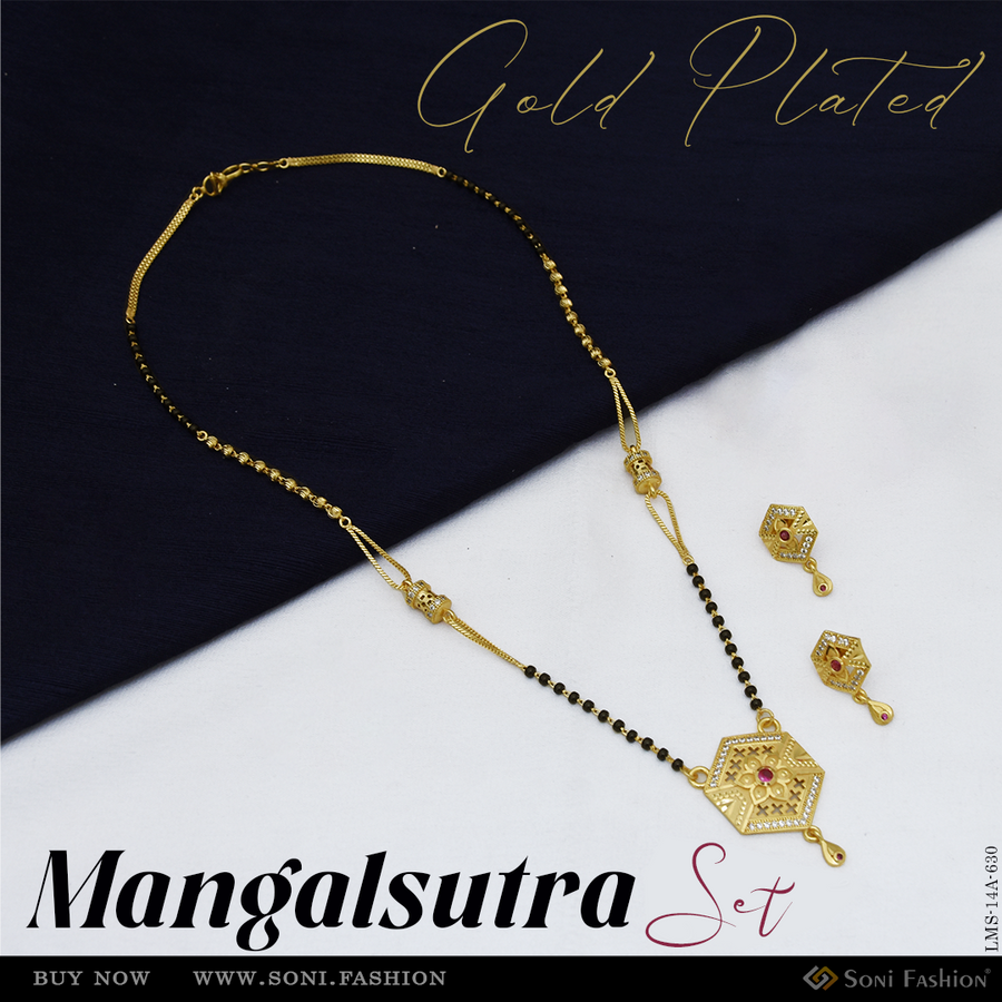 Soni Fashion - Mangalsutra Set - Gold Plated 1 Line Short Mangalsutra Set for Women | Diamond Gift Wear - Style A630