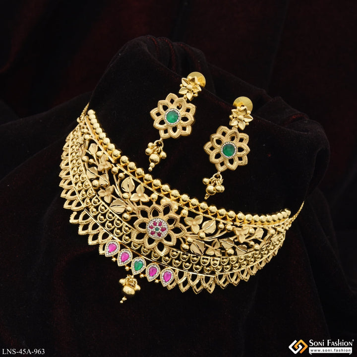 Soni Fashion - Necklace Set - 1 Gram Gold Plated Choker Necklace Set for Women - Style A963