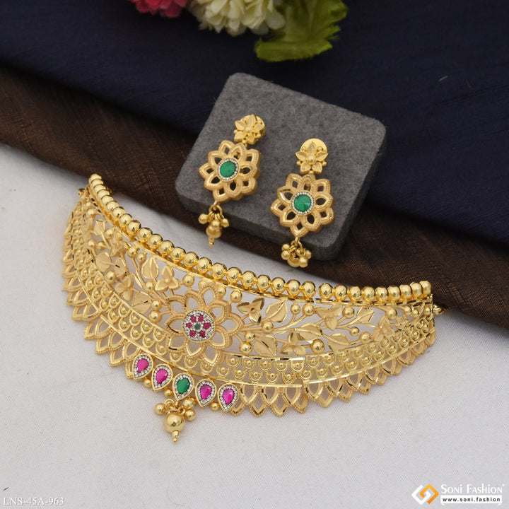 Soni Fashion - Necklace Set - 1 Gram Gold Plated Choker Necklace Set for Women - Style A963