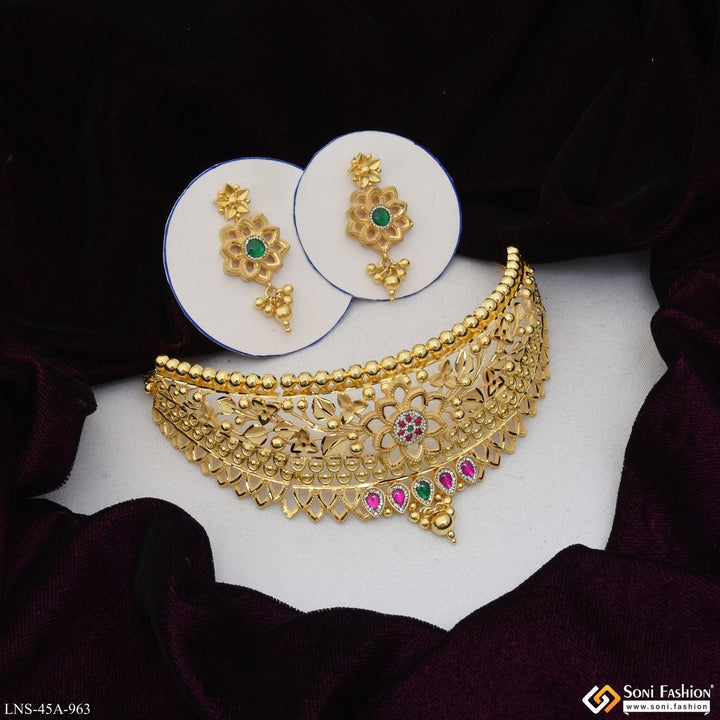 Soni Fashion - Necklace Set - 1 Gram Gold Plated Choker Necklace Set for Women - Style A963